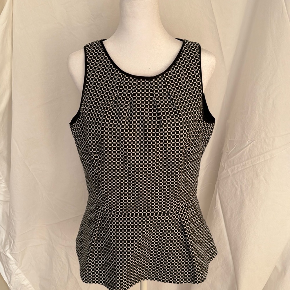 White House Black Market Black and White Textured Peplum Tank Top